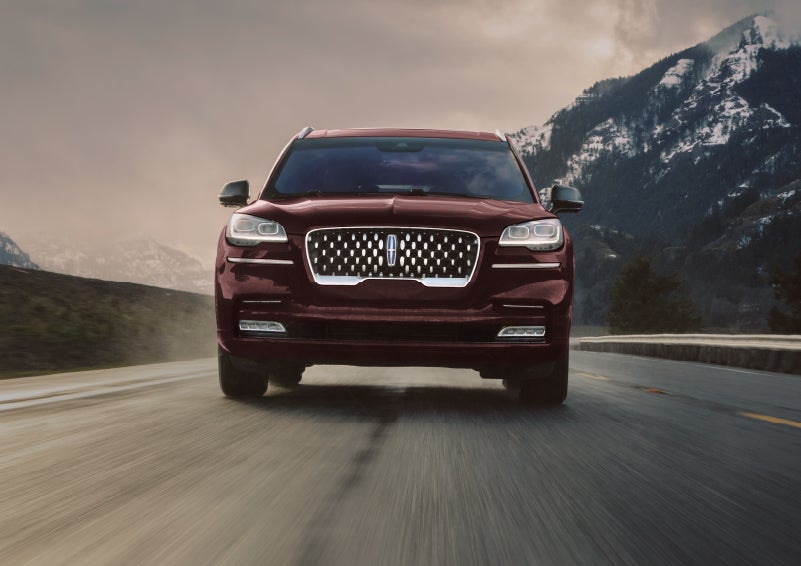 A 2024 Lincoln Aviator® SUV is shown in the Diamond Red exterior color. | Klaben Lincoln in Kent OH