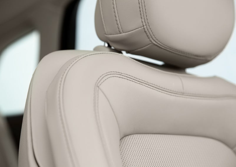 A detail shot of available leather-trimmed Perfect Position front seat shows off artistic details like luxe materials, precision stitching and supple curves | Klaben Lincoln in Kent OH
