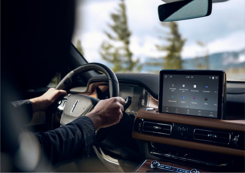 The Lincoln+Alexa app screen is displayed in the center screen of a 2023 Lincoln Aviator® Grand Touring SUV | Klaben Lincoln in Kent OH