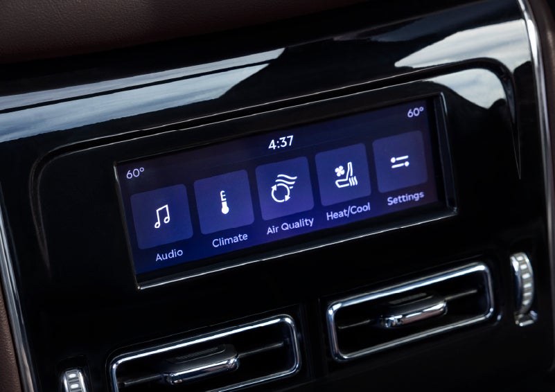 Driver controls like music, temperature, air quality, settings, and heat/cool seats are shown. | Klaben Lincoln in Kent OH