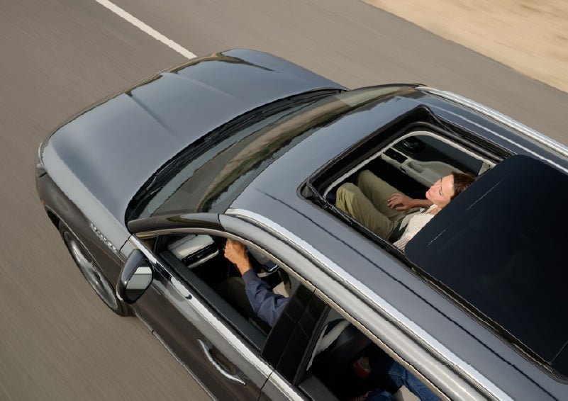 The available panoramic Vista Roof® of a 2027 Lincoln Aviator® SUV is open. | Klaben Lincoln in Kent OH